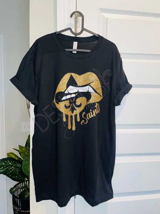 New Orleans Saints Lip Drip Tee-Nola Saints-Ladies